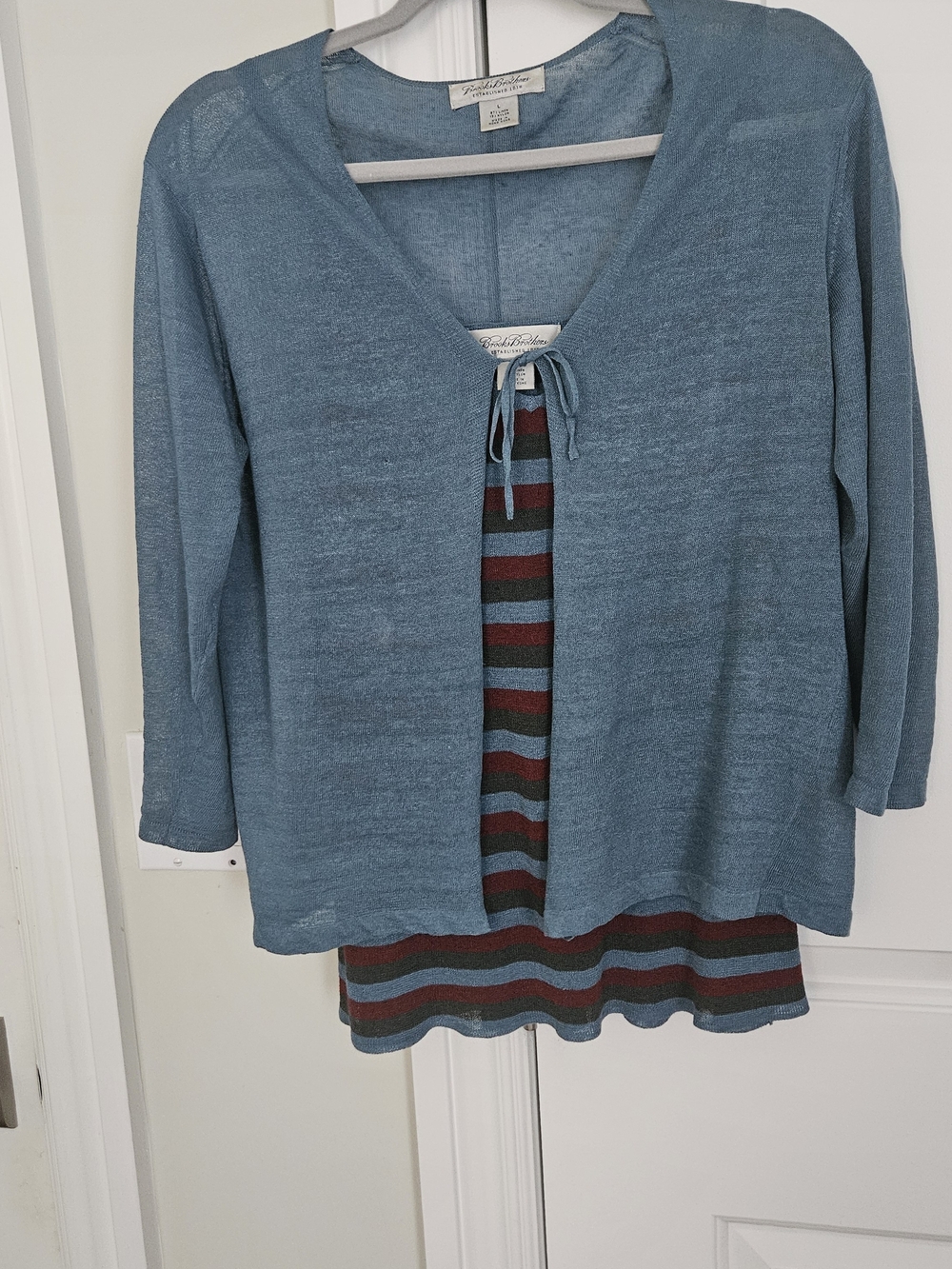 Brooks Brothers Blue Layered Linen Tank Top with Striped Insert